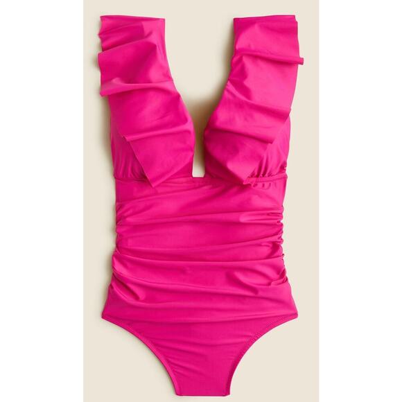 NWT‎ J. Crew Ruched Ruffle One-piece Swimsuit For Women Pink Various Sizes - Picture 1 of 6